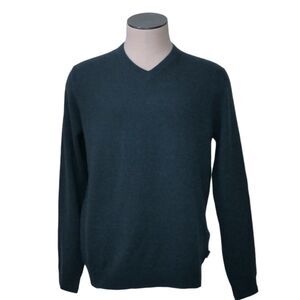 Ted Baker Sz S 100% Cashmere Men's Teal Blue Pullover V-Neck Sweater Tight Knit